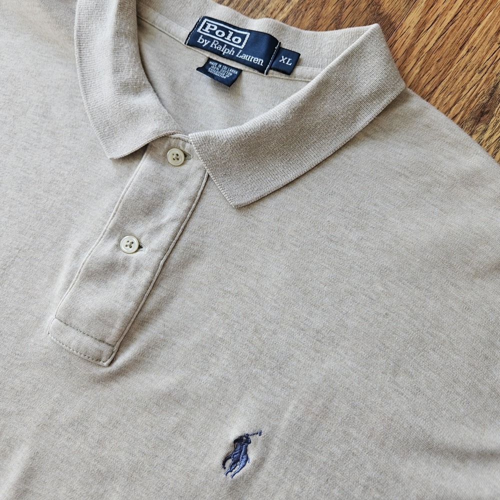 Polo Ralph Lauren Classic Beige Cream Cotton Polo Shirt Men XL Logo Short Sleeve